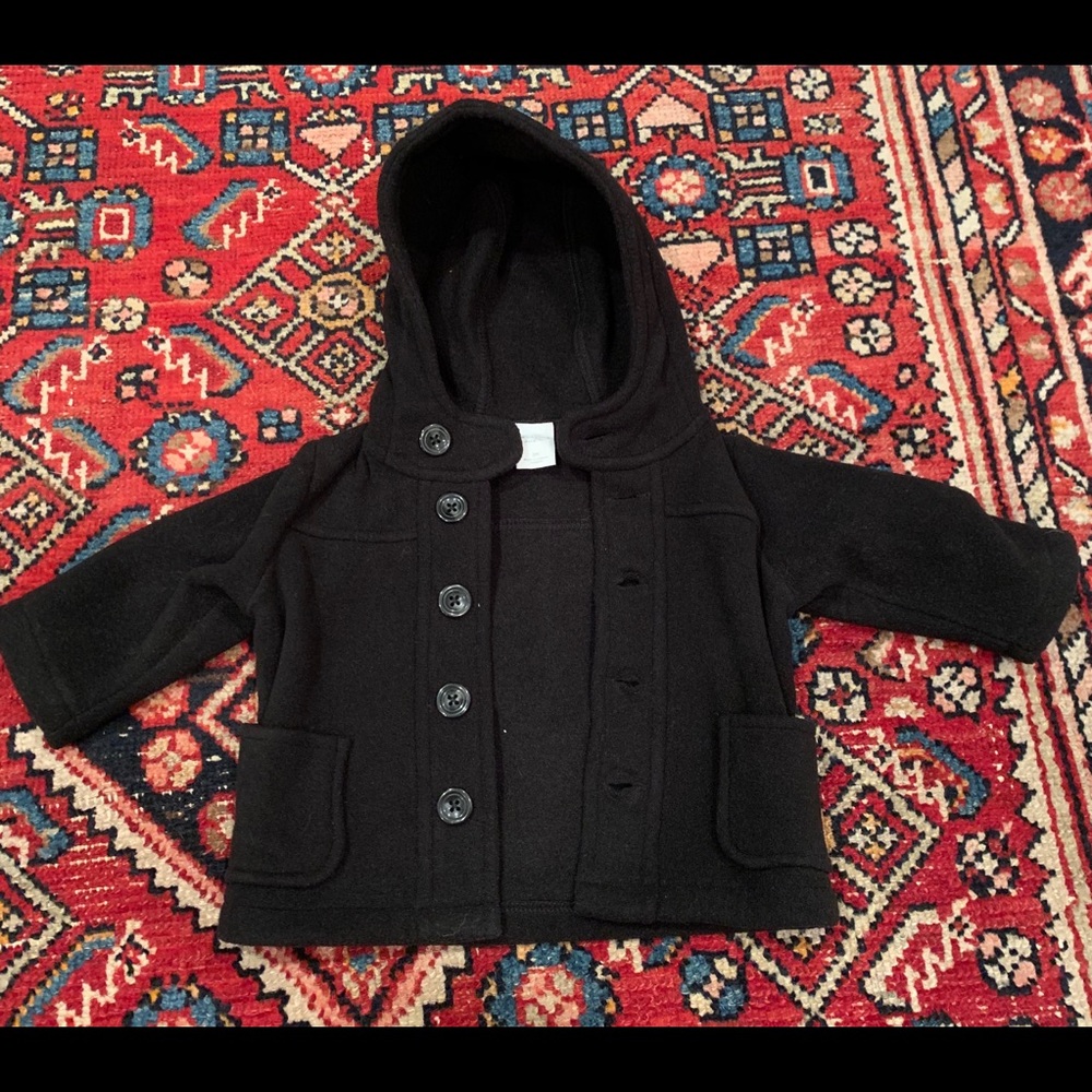 Black fleece hooded pea coat size 9 month